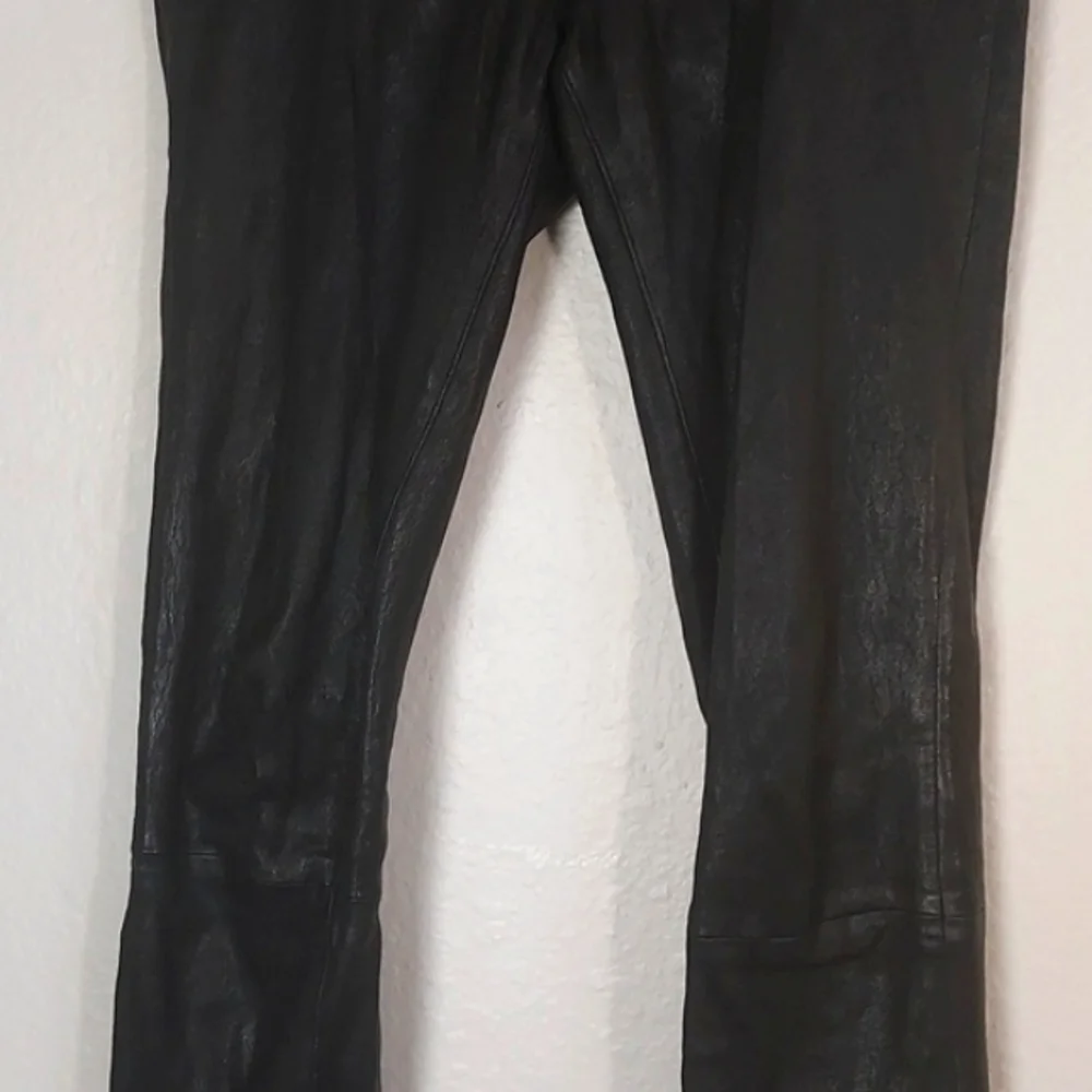 J Brand Lamb Leather Leggings Stretch Zipper Ankle Mid Rise L8001 Black Size 26